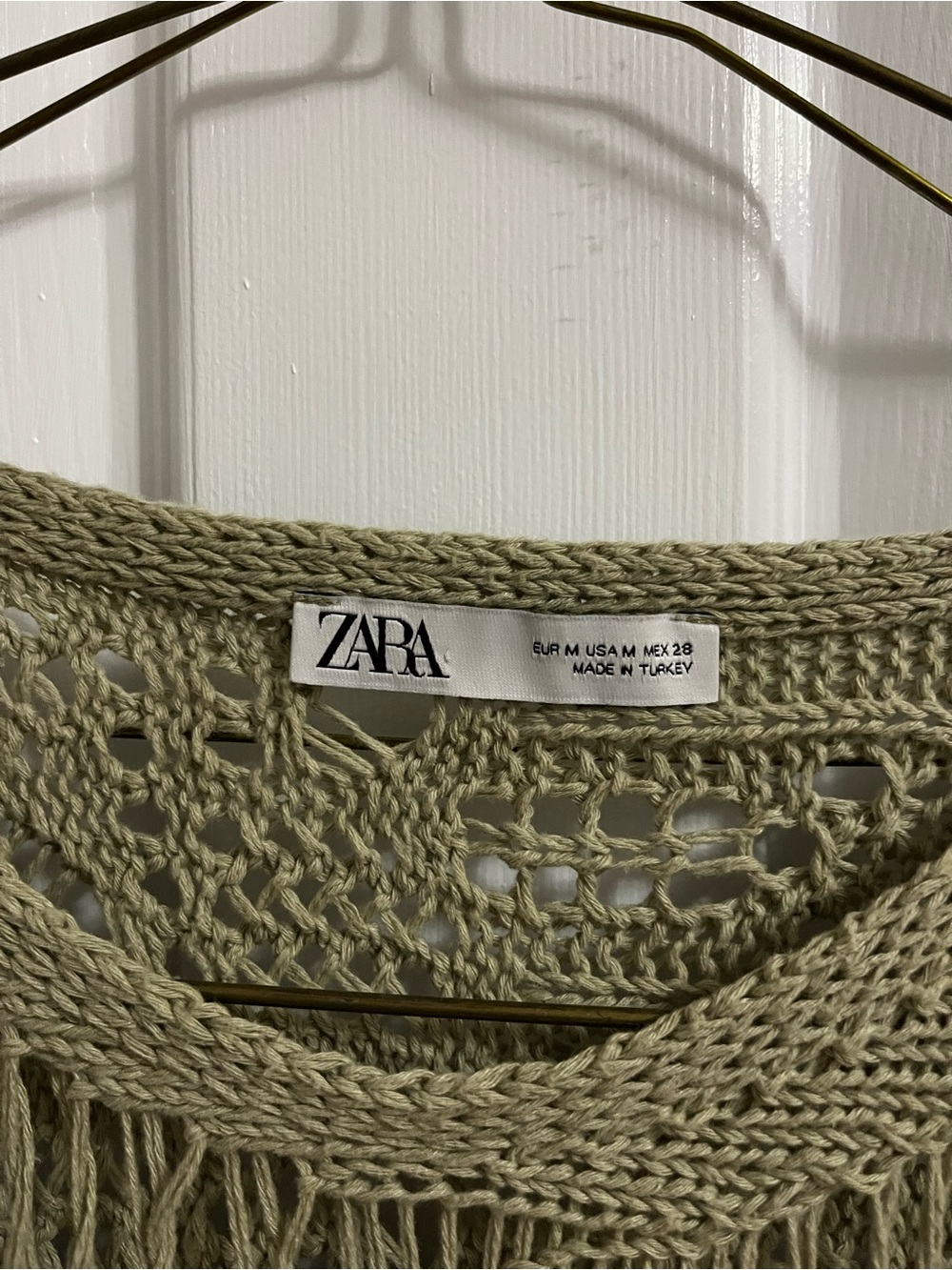 Zara Olive Open-Weave Scoop Neck Women's Sweater SIZE M - Picture 3 of 4